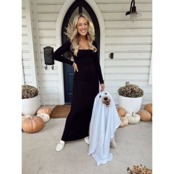 SKIMS Lounge Ribbed Long Sleeve Maxi Dress in Onyx Black Size Medium - Picture 1 of 16